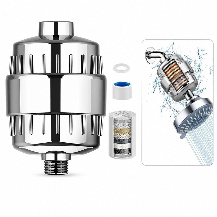 15 stage shower filter cutaway showing filter layers
